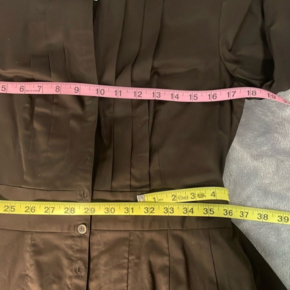 Poplin fit and flare Audrey V-neck shirt dress pleated librarian 50s wife midi - Picture 5 of 9